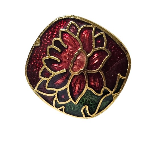 Vintage Floral Cloisonné Gold Tone Enamel Post Earrings Retro Boho Fashion Women - Picture 2 of 4